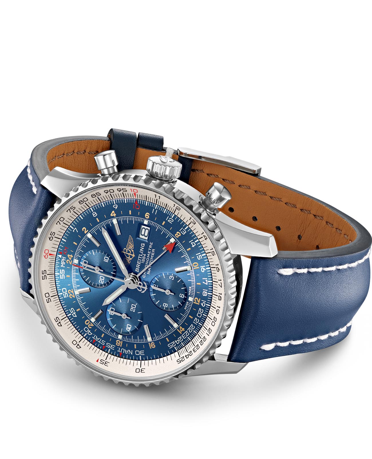 Breitling Breitling Navitimer Chronograph GMT 46 A24322121C1X1, navitimer швейцария мужские часы на браслете кожаный боковой вид