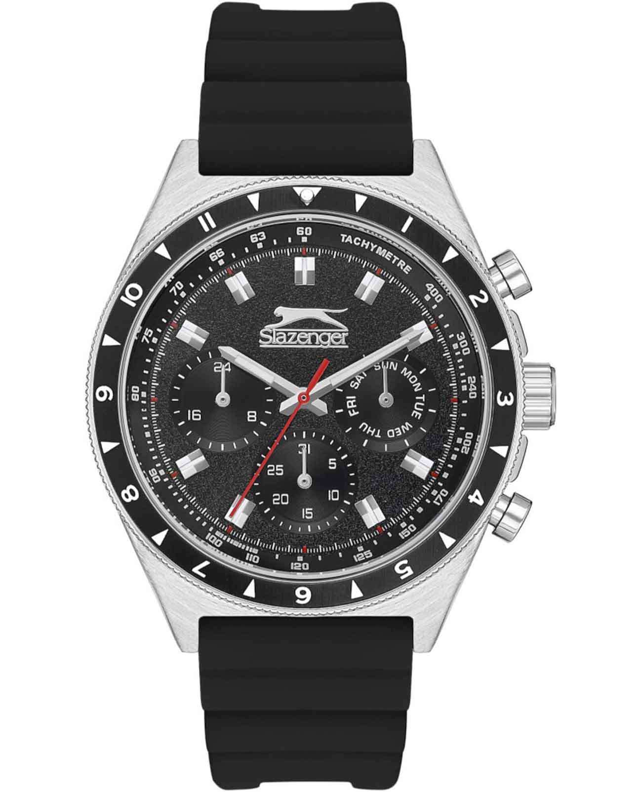 Slazenger Slazenger SL.09.2247.2.01  SL.09.2247.2.01 кварцевые мужские часы черный циферблат, браслет резина — вид спереди