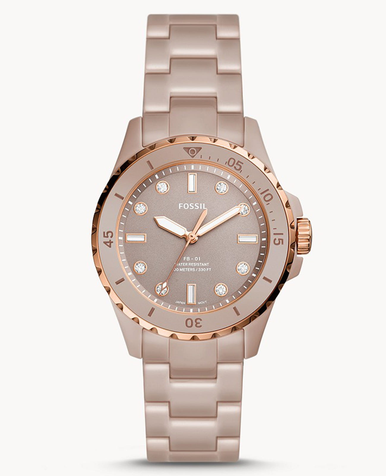 Fossil Fossil FB-01 CE1111  CE1111 кварцевые женские часы бежевый циферблат, браслет керамика — вид спереди