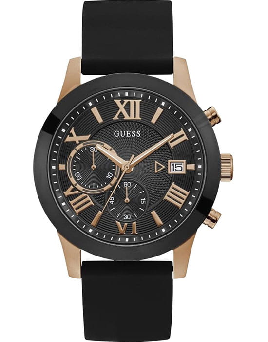 Guess GUESS W1055G3  W1055G3 кварцевые мужские часы черный циферблат, браслет силикон — вид спереди