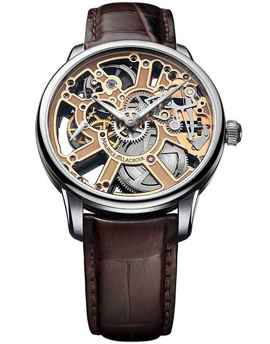 Maurice Lacroix Maurice Lacroix Masterpiece Skeleton MP7228-SS001-001-2  MP7228-SS001-001-2 механические мужские часы цветной циферблат, браслет кожаный — вид спереди