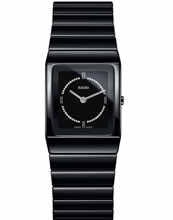 Rado Rado Ceramica Diamonds R21702732  R21702732 кварцевые женские часы черный циферблат, браслет керамика — вид спереди