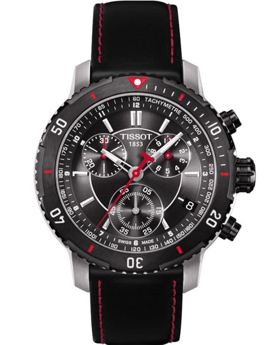 Tissot Tissot PRS 200 T067.417.26.051.00 PRS 200 T0674172605100 кварцевые мужские часы черный циферблат, браслет кожаный — вид спереди