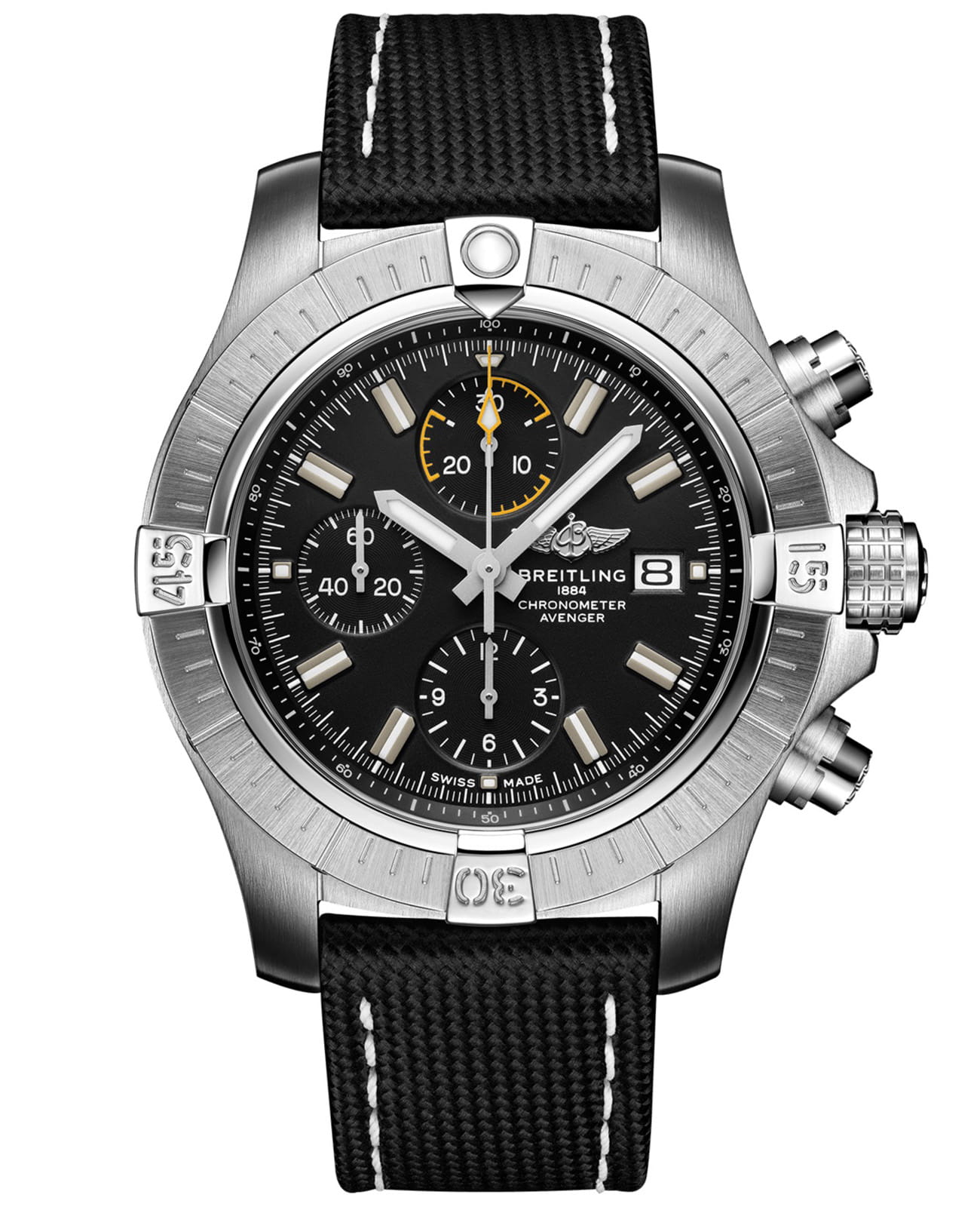 Breitling Breitling Avenger Chronograph 45 A13317101B1X1  A13317101B1X1 механические мужские часы черный циферблат, браслет кожаный — вид спереди
