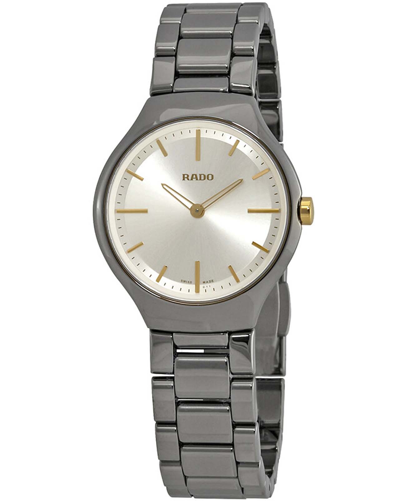 Rado Rado True Thinline R27956112  R27956112 кварцевые женские часы серебристый циферблат, браслет керамика — вид спереди