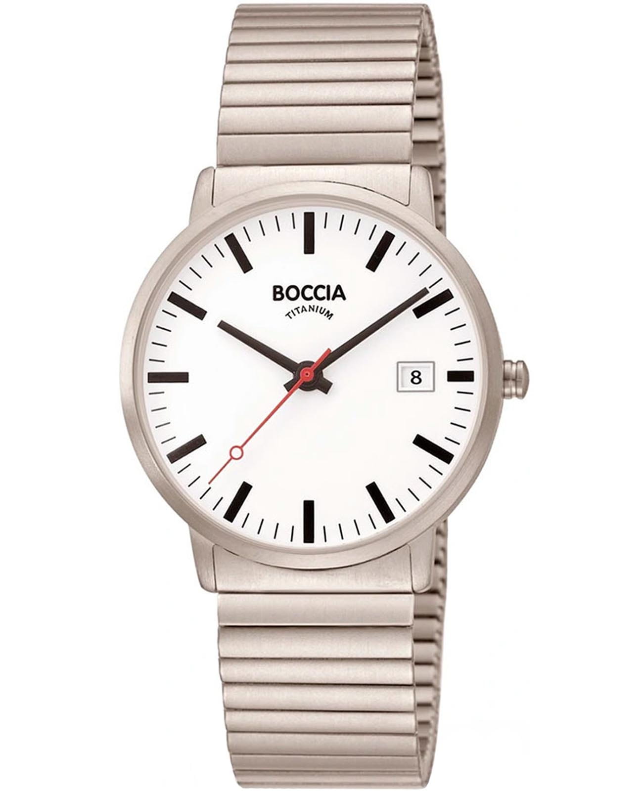 Boccia Titanium Boccia Titanium 3622-04  3622-04 кварцевые мужские часы белый циферблат, браслет титановый — вид спереди