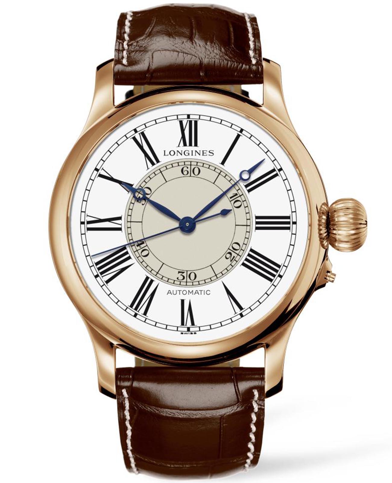 Longines Longines Weems Second-Setting Watch L2.713.8.11.0  L27138110 механические мужские часы белый циферблат, браслет кожаный — вид спереди