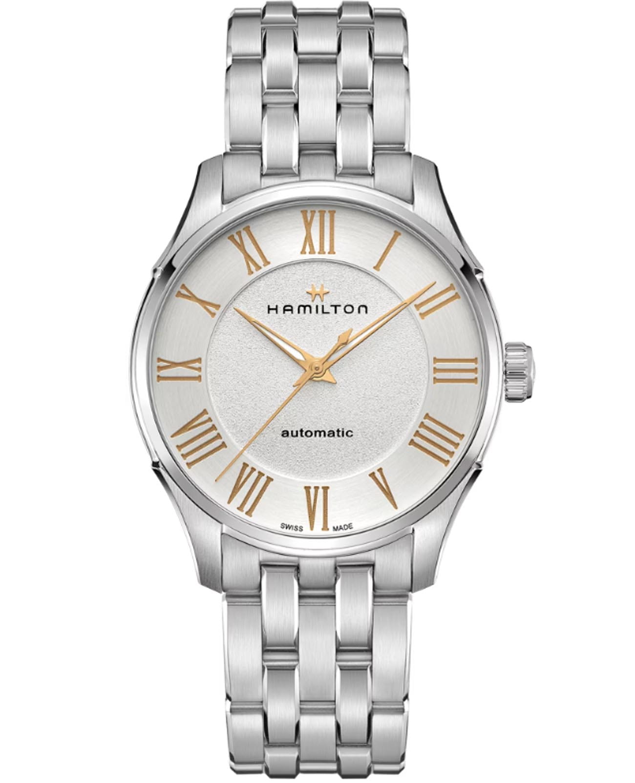 Hamilton Hamilton Jazzmaster Auto H42535150  H42535150 механические мужские часы черный циферблат, браслет нержавеющая сталь — вид спереди