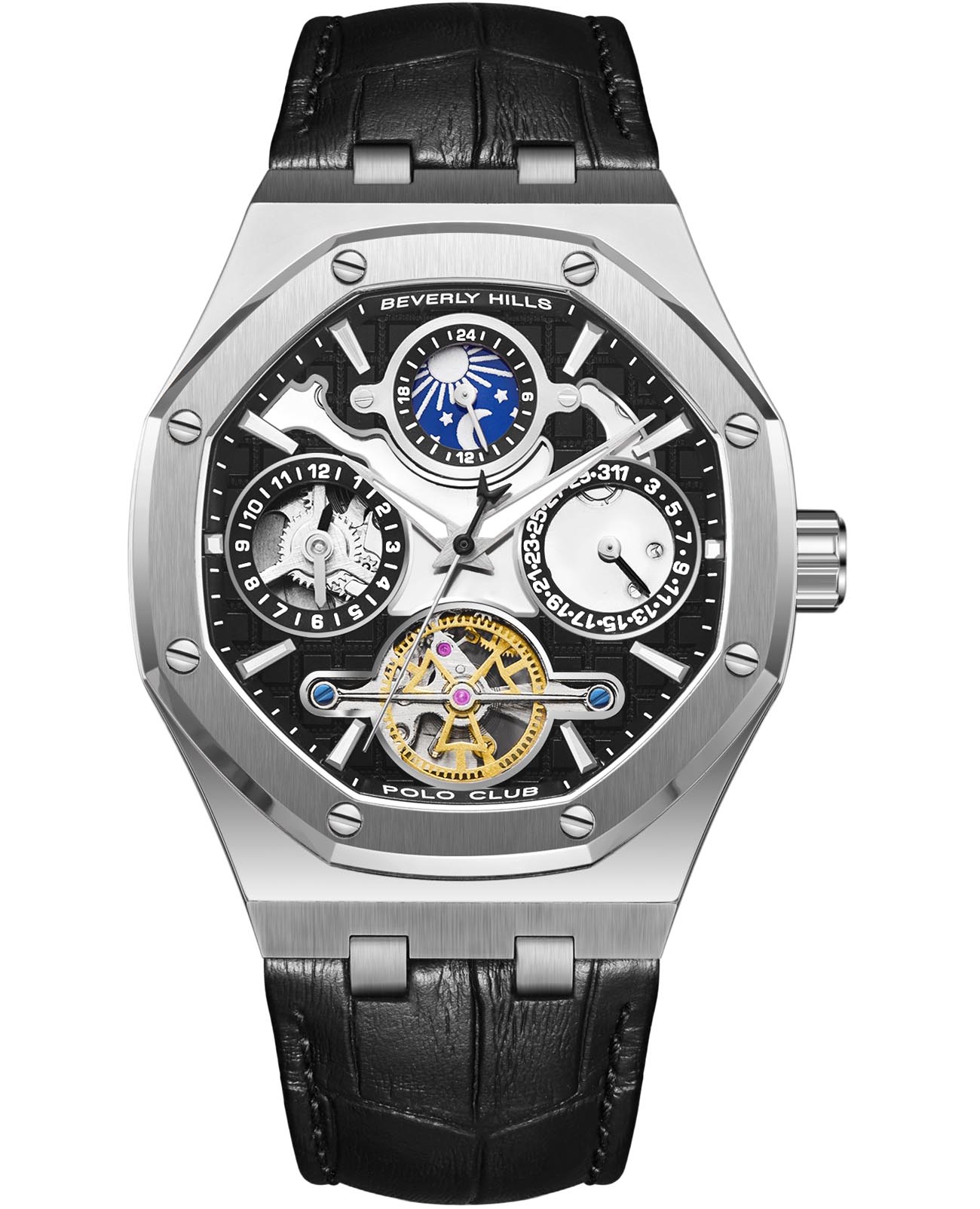 Beverly Hills Polo Club Beverly Hills Polo Club BP3787X.351  BP3787X.351 механические мужские часы черный циферблат, браслет кожаный — вид спереди