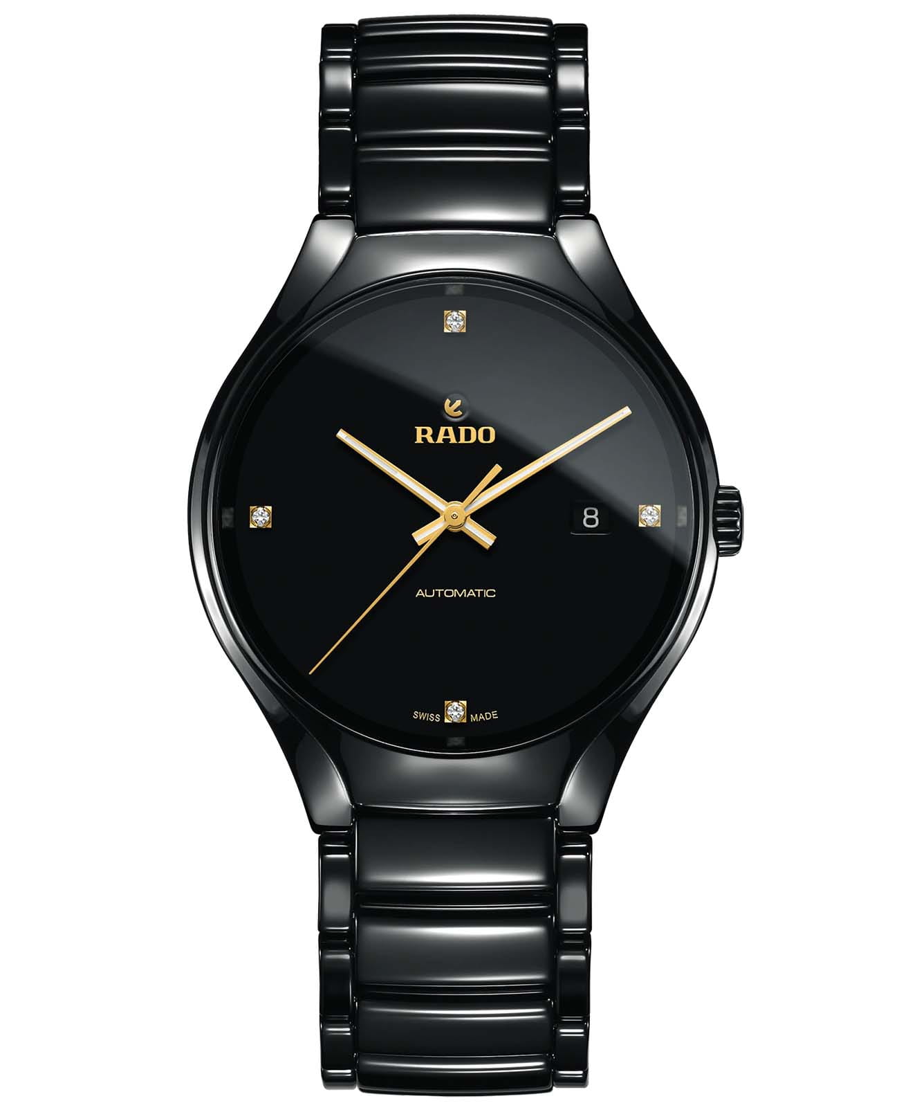 Rado Rado True Automatic Diamonds R27056712  R27056712 механические мужские часы черный циферблат, браслет высокотехнологичная плазменная керамика — вид спереди