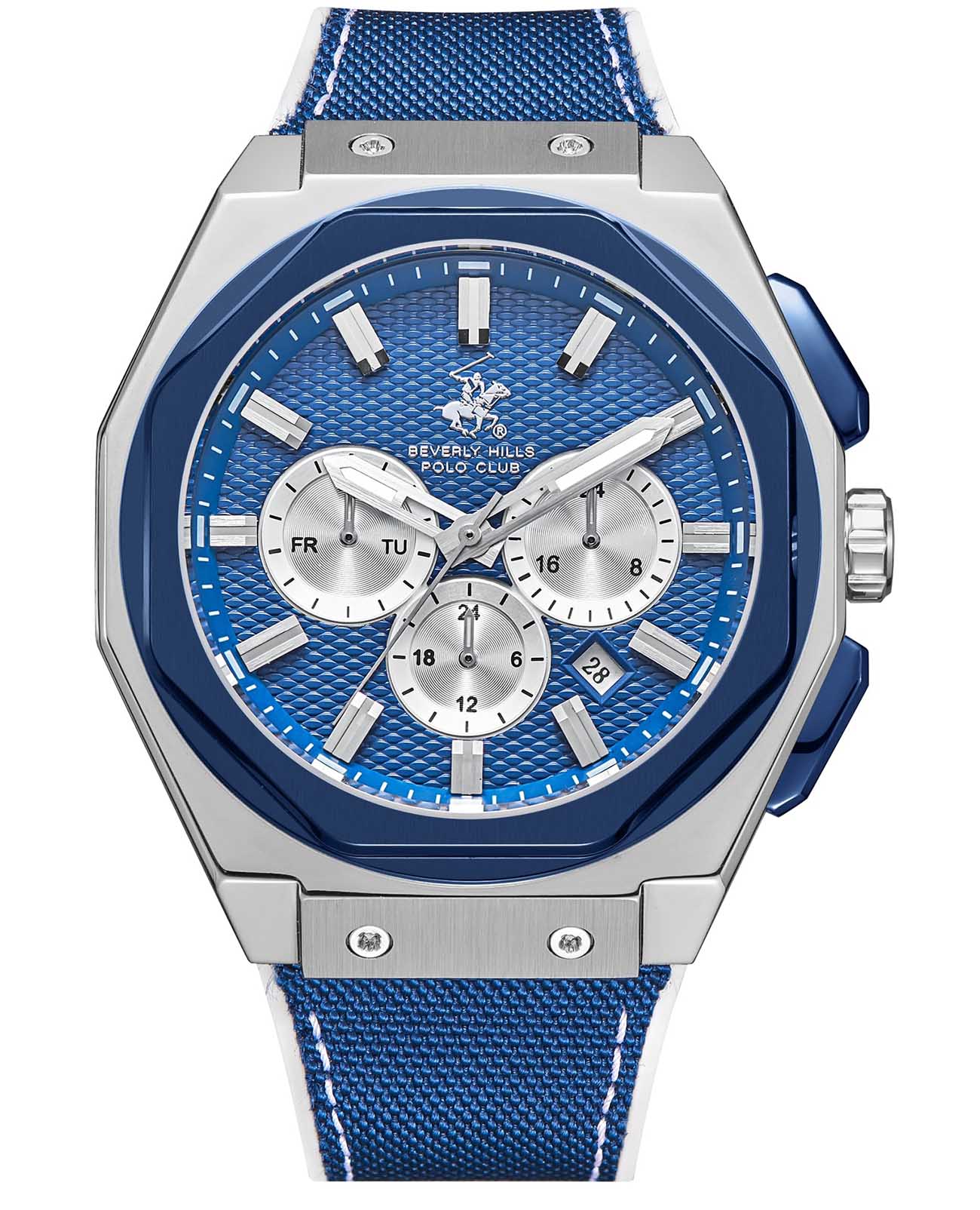 Beverly Hills Polo Club Beverly Hills Polo Club BP3719X.377  BP3719X.377 кварцевые мужские часы синий циферблат, браслет силикон + текстиль — вид спереди