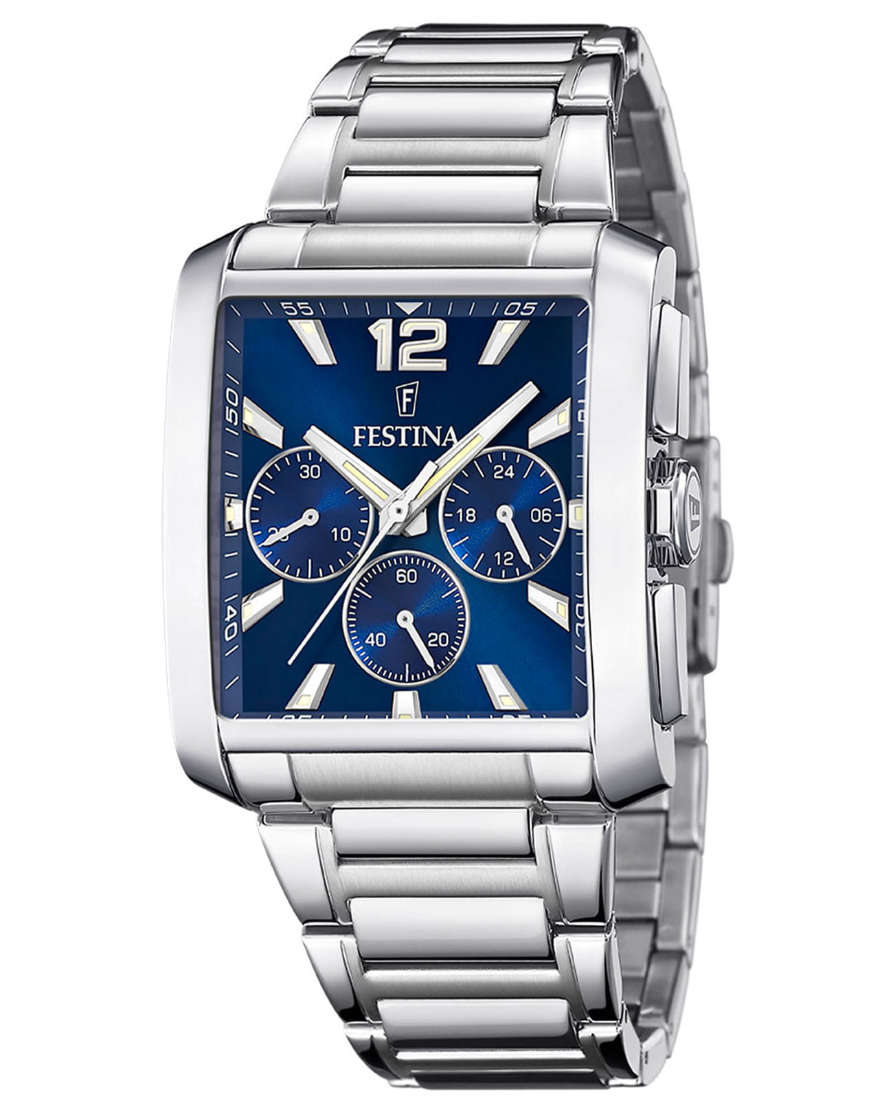 Festina Festina Timeless Chrono F20635/2  F20635/2 кварцевые мужские часы синий циферблат, браслет нержавеющая сталь 316l — вид спереди