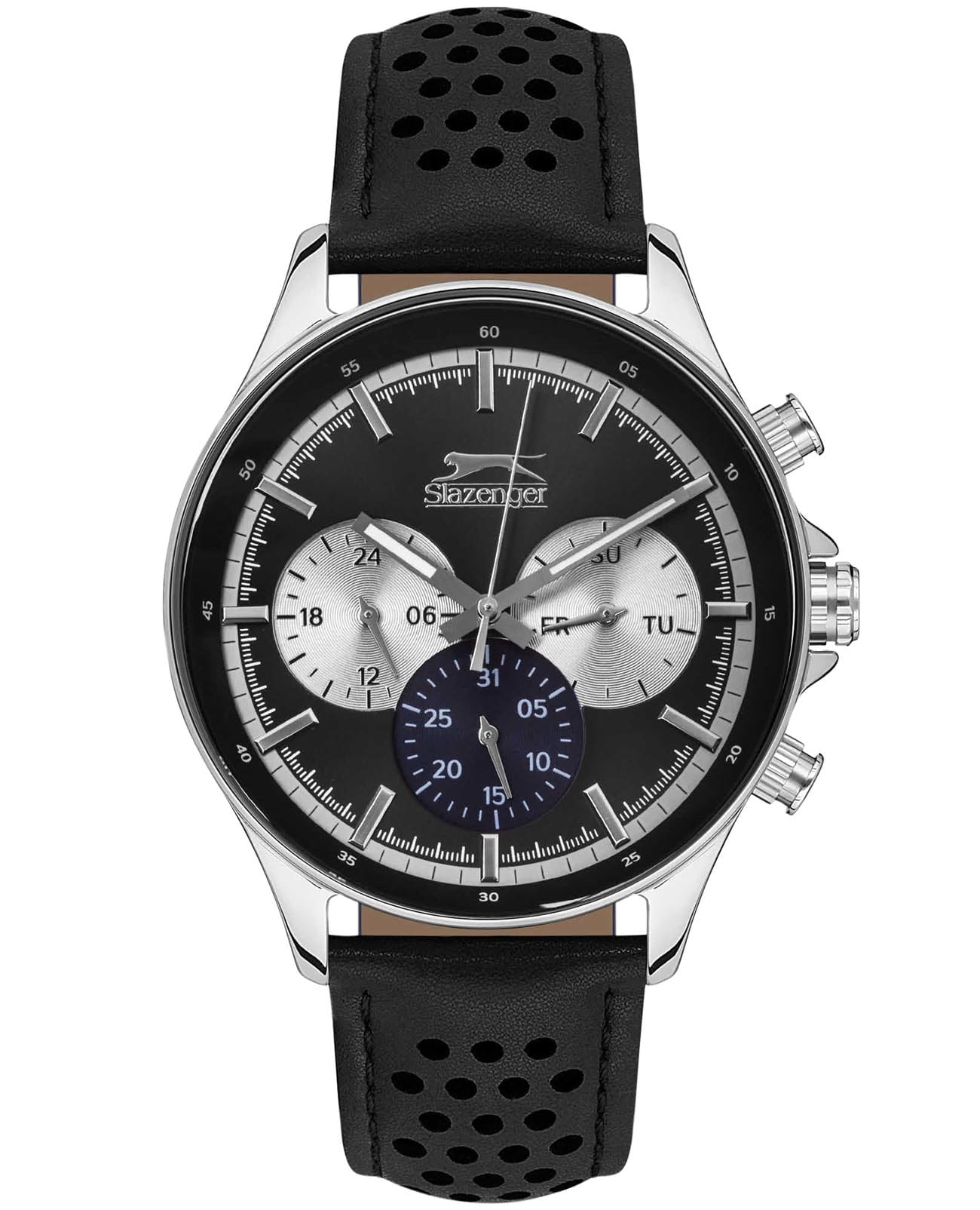 Slazenger Slazenger SL.09.6519.2.04  SL.09.6519.2.04 кварцевые мужские часы черный циферблат, браслет кожаный — вид спереди