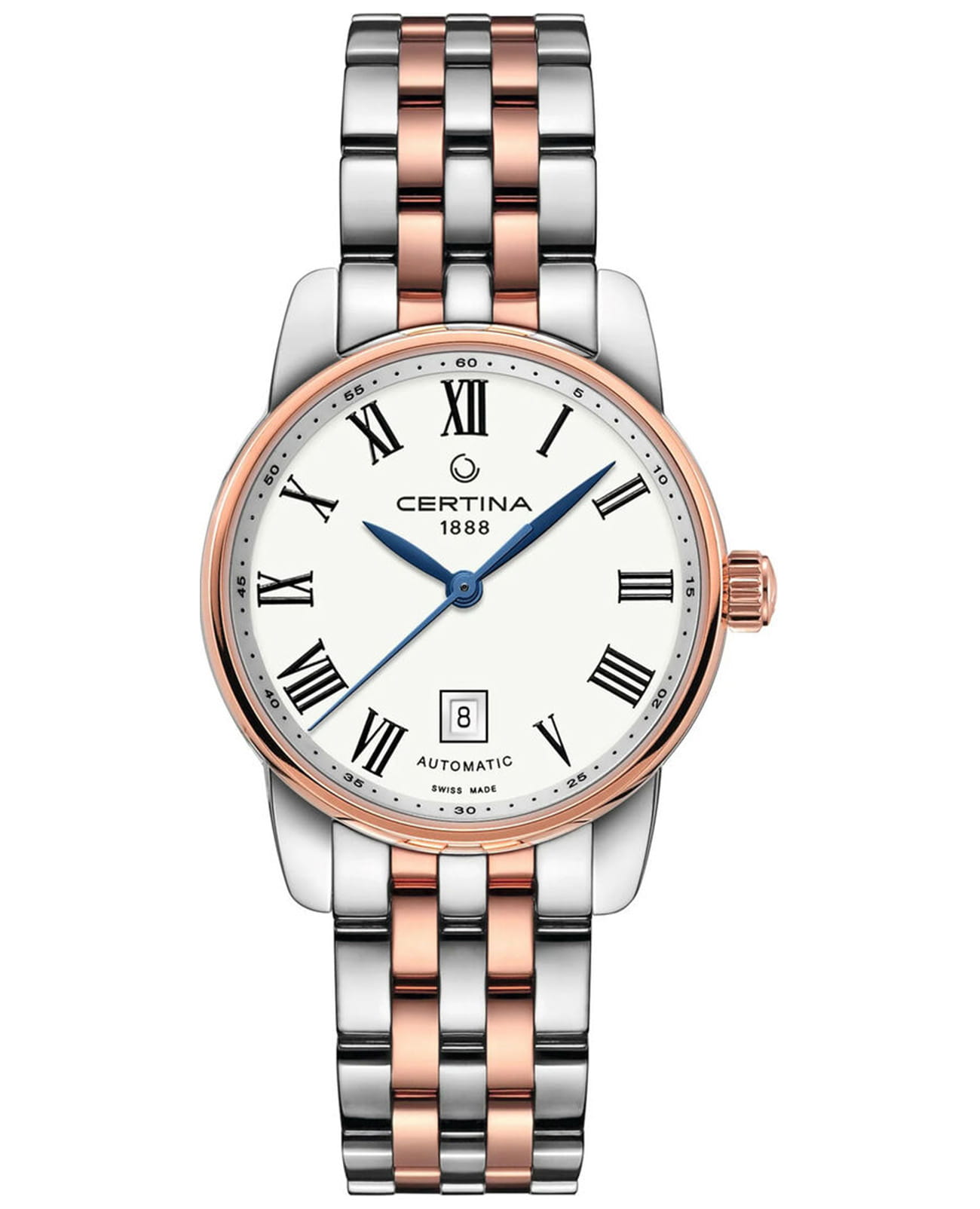 Certina Certina DS Podium Lady Automatic C001.007.22.013.00  C0010072201300 механические женские часы белый циферблат, браслет нержавеющая сталь с pvd-покрытием — вид спереди