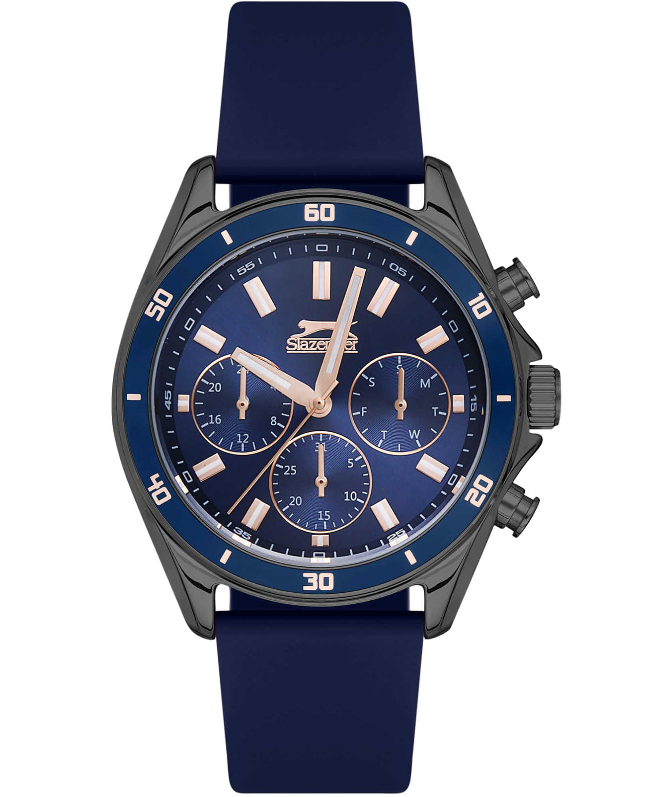 Slazenger Slazenger SL.09.6523.2.02  SL.09.6523.2.02 кварцевые мужские часы синий циферблат, браслет силикон — вид спереди