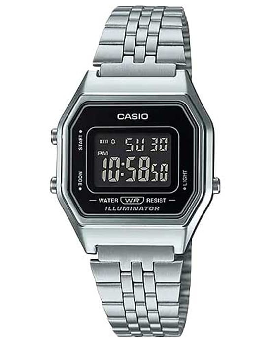 Casio Casio Vintage LA680WA-1BDF (LA680WA-1B)  LA680WA-1B кварцевые женские часы черный циферблат, браслет нержавеющая сталь — вид спереди