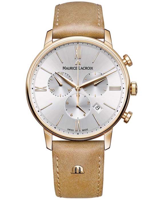 Maurice Lacroix Maurice Lacroix Eliros Chronograph EL1098-PVP01-111-2  EL1098-PVP01-111-2 кварцевые мужские часы серебристый циферблат, браслет кожаный — вид спереди