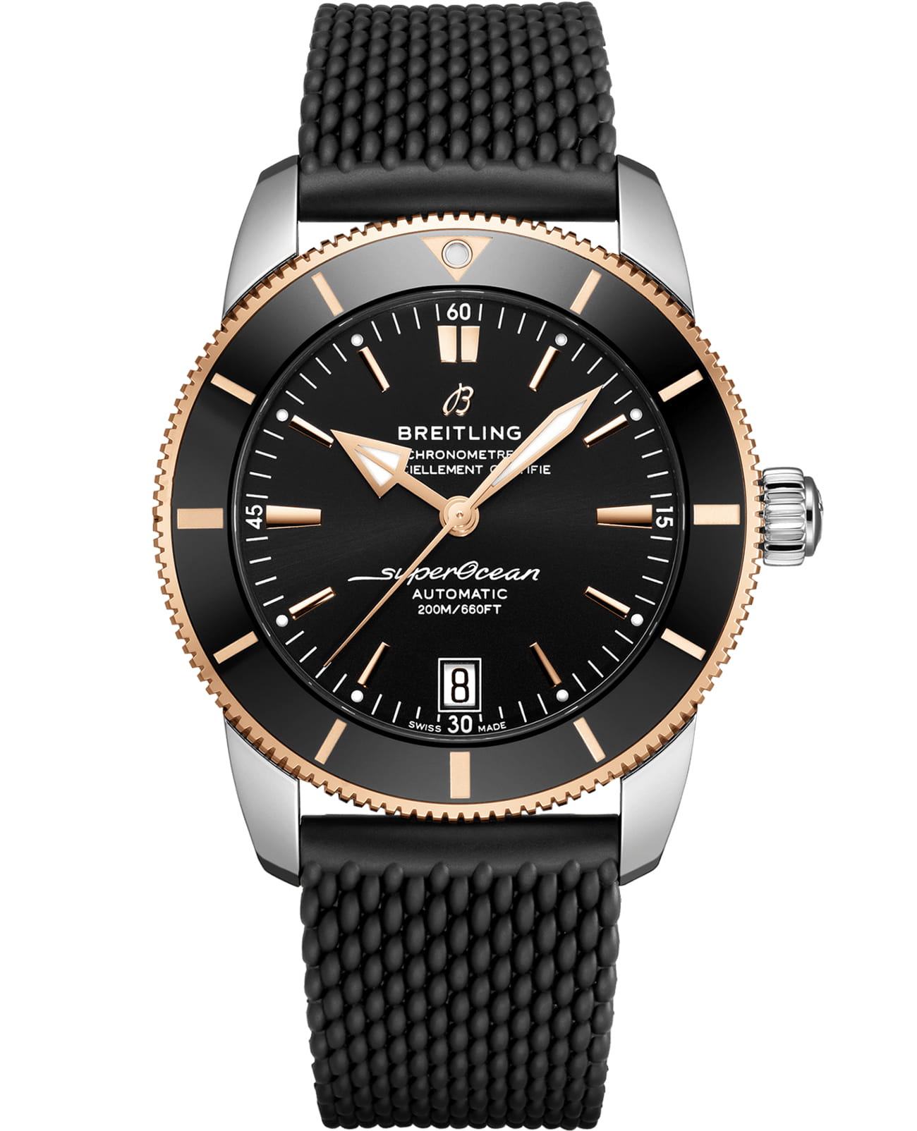 Breitling Breitling Superocean Heritage B20 Automatic 42 UB2010121B1S1  UB2010121B1S1 механические мужские часы черный циферблат, браслет каучук — вид спереди