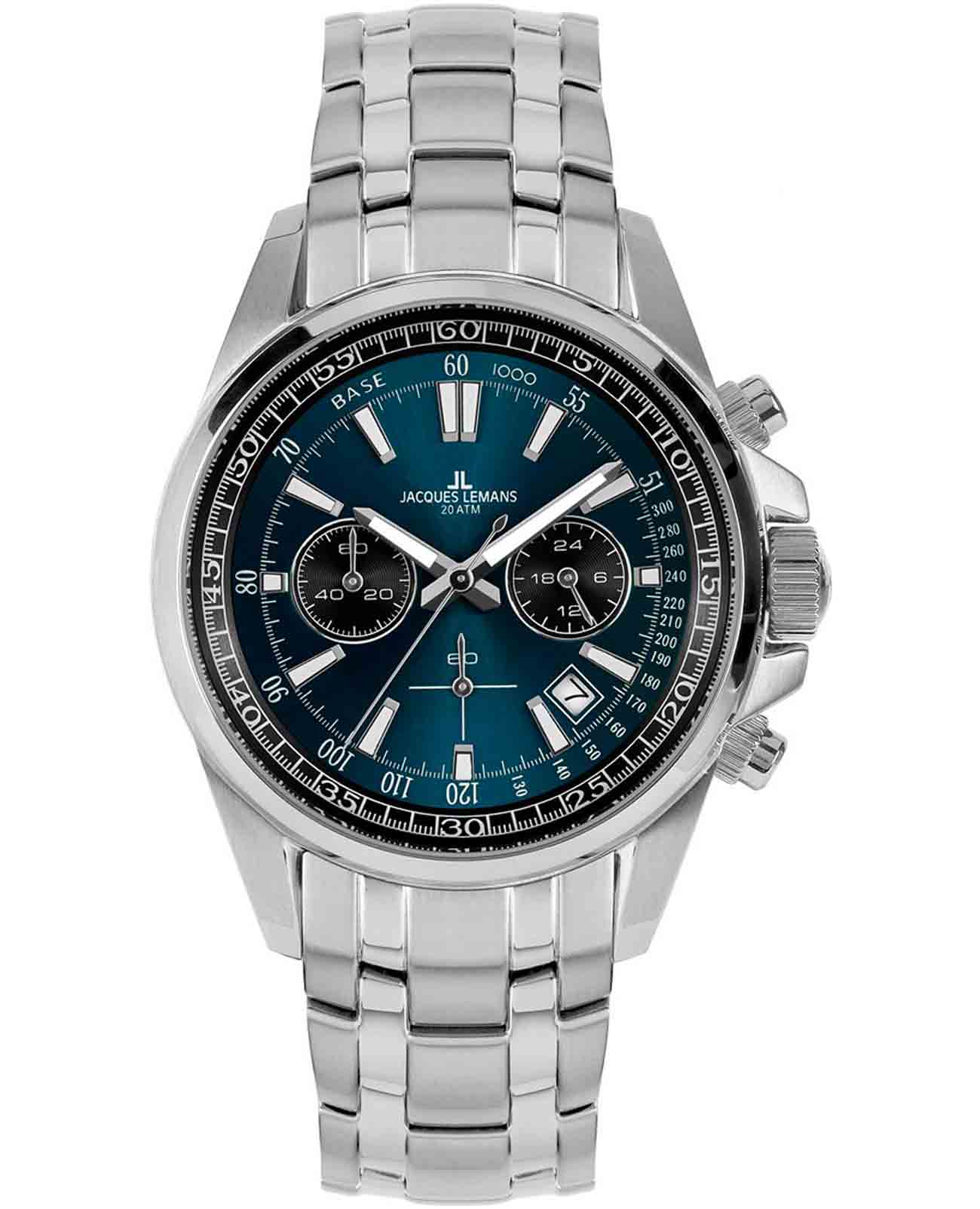 Jacques Lemans Jacques Lemans  Sport 1-2117ZC  1-2117ZC кварцевые мужские часы серебристый циферблат, браслет нержавеющая сталь — вид спереди