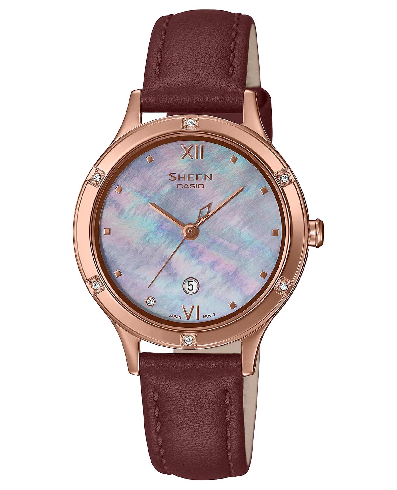 Casio Casio Sheen SHE-4546PGL-6A  SHE-4546PGL-6A кварцевые женские часы  циферблат, браслет кожаный — вид спереди
