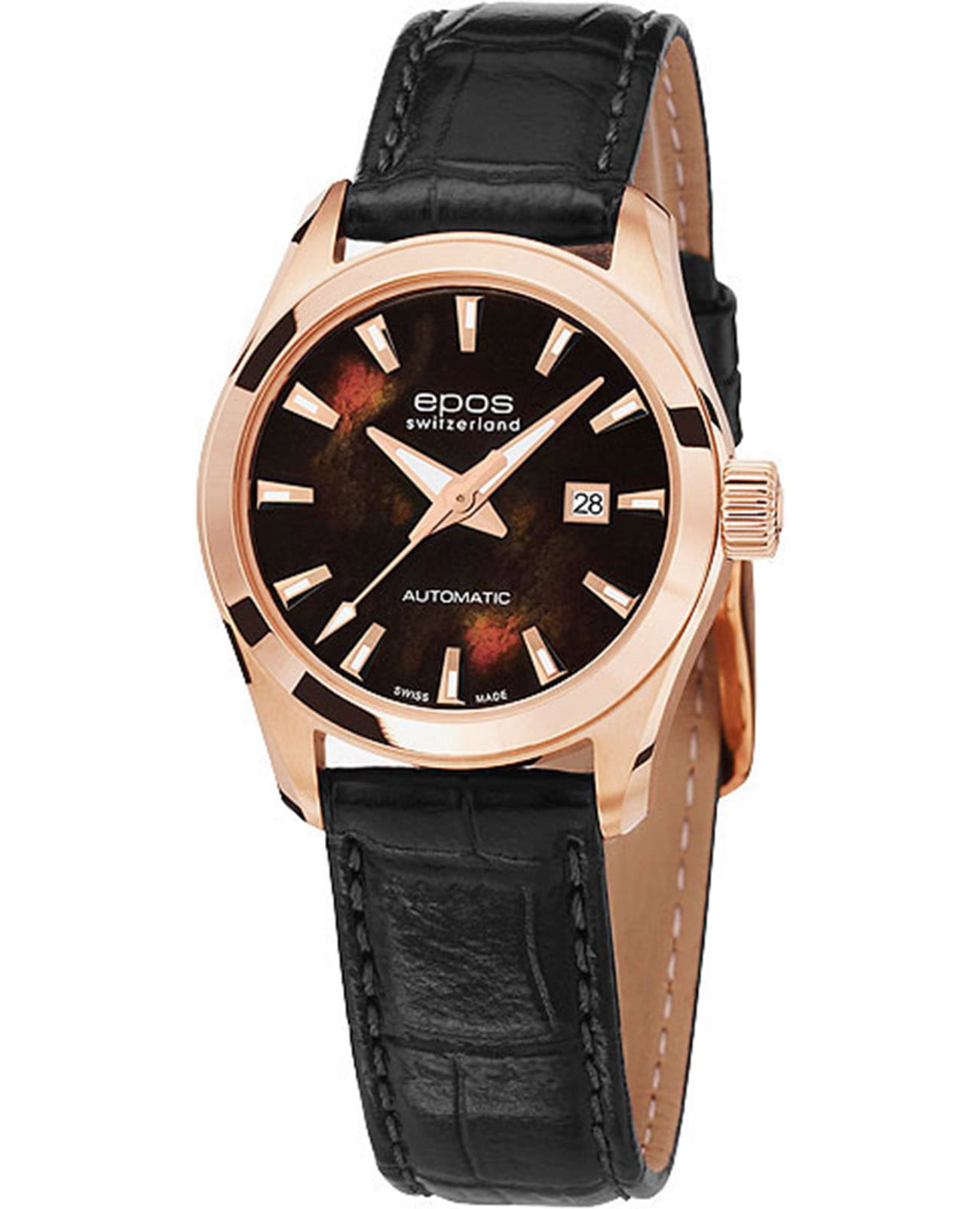 Epos Epos 4401.122.24.15.15  4401.122.24.15.15 механические женские часы перламутровый циферблат, браслет кожаный — вид спереди
