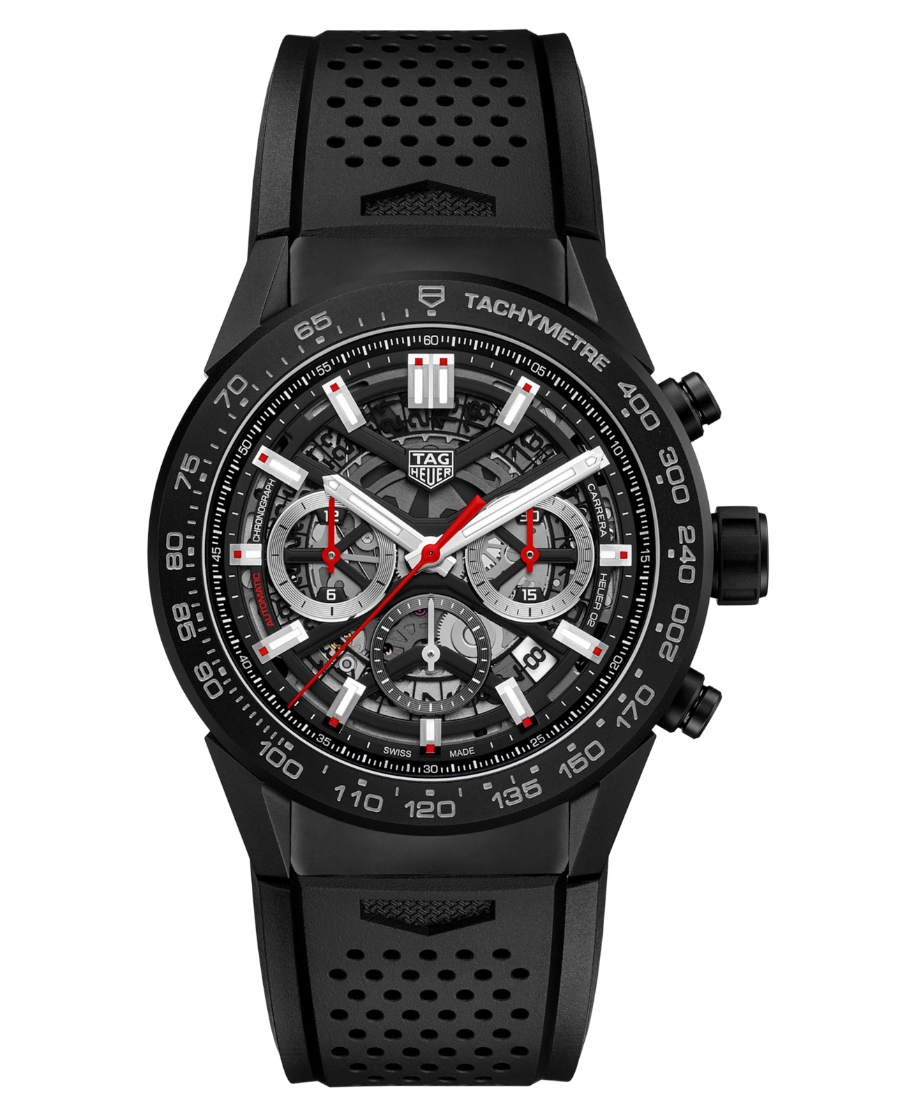 TAG Heuer TAG Heuer Carrera CBG2A90.FT6173  CBG2A90.FT6173 механические мужские часы черный циферблат, браслет каучук — вид спереди