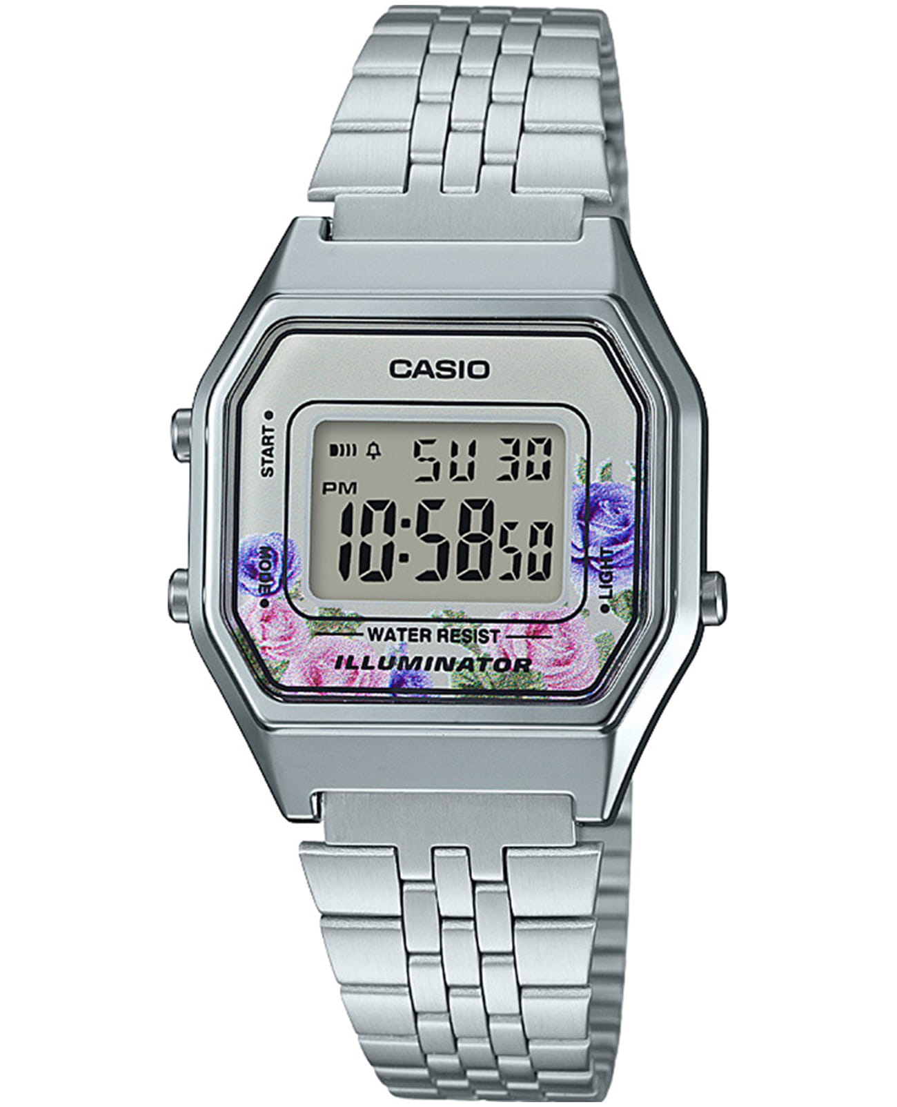 Casio Casio Vintage LA680WA-4CDF (LA680WA-4C)  LA680WA-4C кварцевые женские часы цветной циферблат, браслет нержавеющая сталь — вид спереди