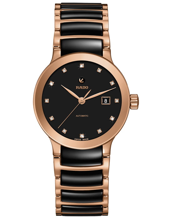 Rado Rado Centrix Automatic Diamonds R30183732 Automatic R30183732 механические женские часы белый циферблат, браслет сталь + pvd + керамика — вид спереди