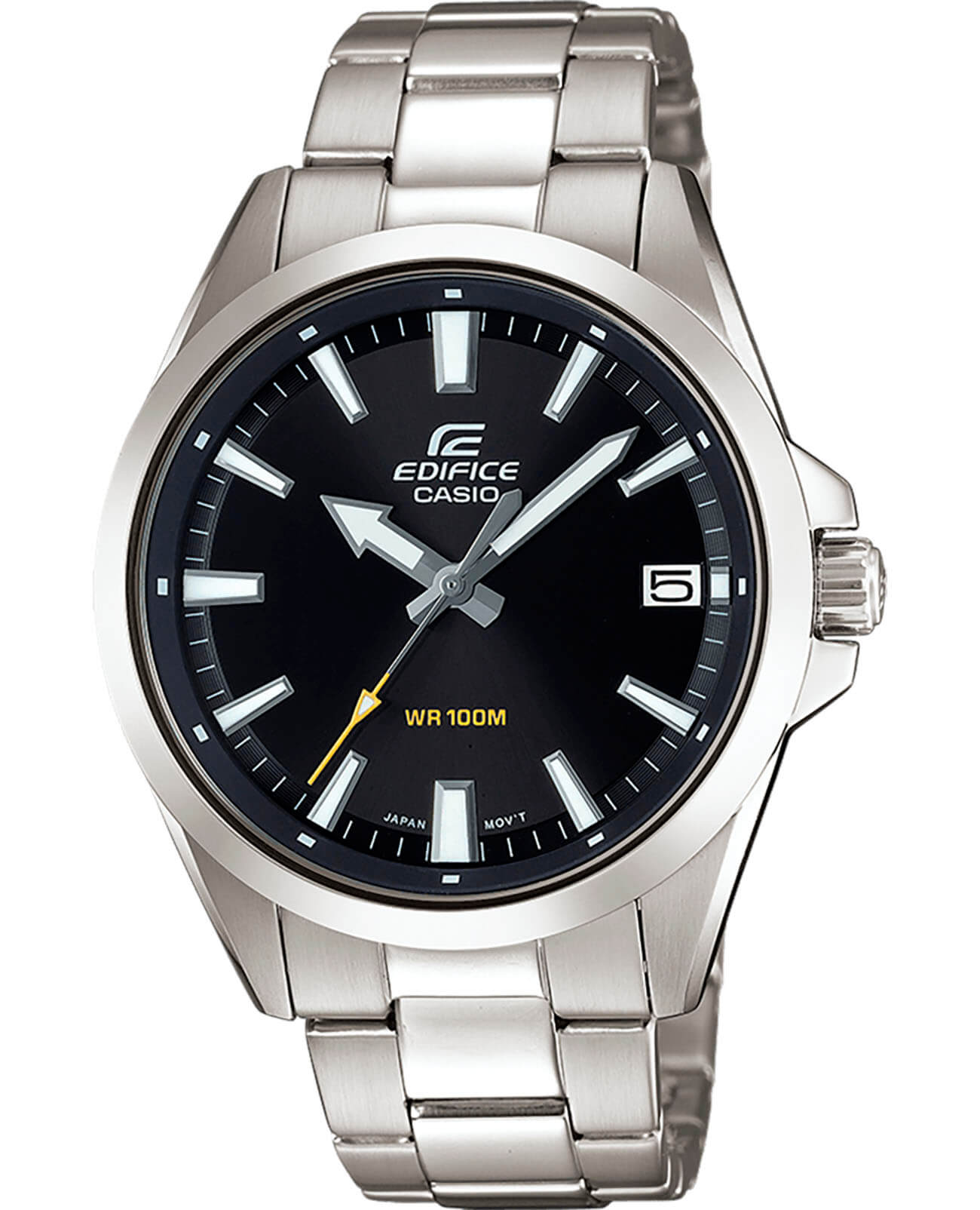 Casio Casio Edifice EFV-100D-1AVUDF (EFV-100D-1A) EFV EFV-100D-1A кварцевые мужские часы черный циферблат, браслет нержавеющая сталь — вид спереди