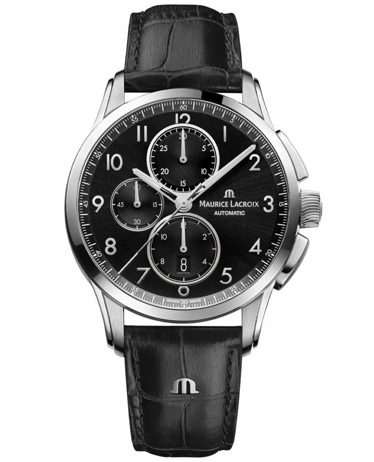 Maurice Lacroix Maurice Lacroix Pontos Chronograph PT6388-SS001-320-2  PT6388-SS001-320-2 механические мужские часы серебристый циферблат, браслет кожаный — вид спереди