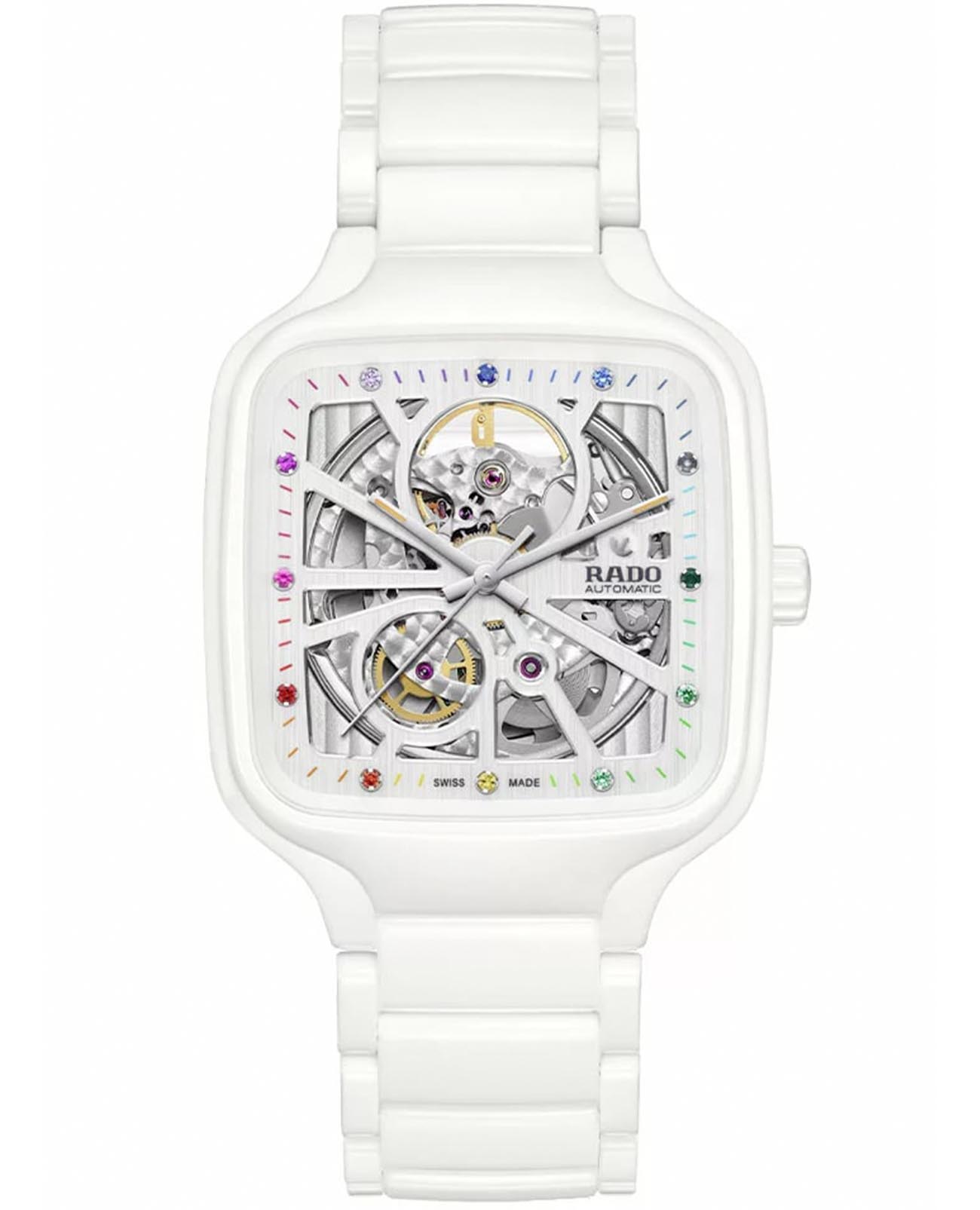 Rado Rado True Square Automatic Open Heart R27073712 Automatic R27073712 механические мужские часы белый циферблат, браслет высокотехнологичная керамика + титан — вид спереди