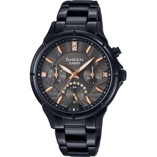 Casio Casio Sheen SHE-3047B-1A  SHE-3047B-1A кварцевые женские часы черный циферблат, браслет  — вид спереди