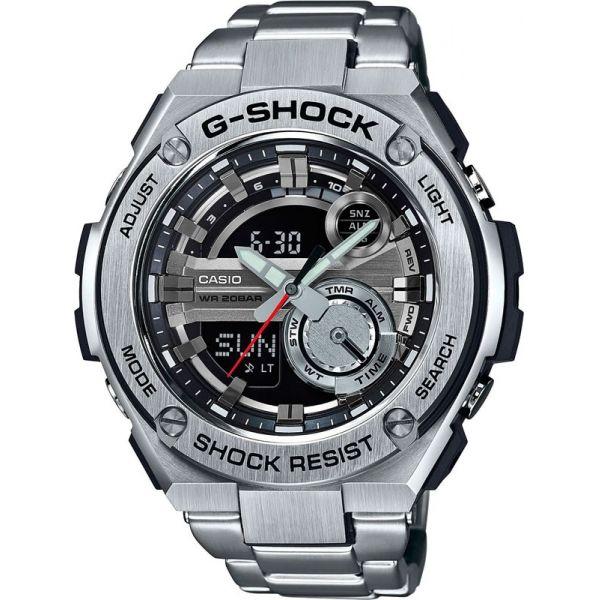 Casio Casio G-Shock GST-210D-1A GST G-Steel GST-210D-1A электронные мужские часы серый циферблат, браслет нержавеющая сталь — вид спереди