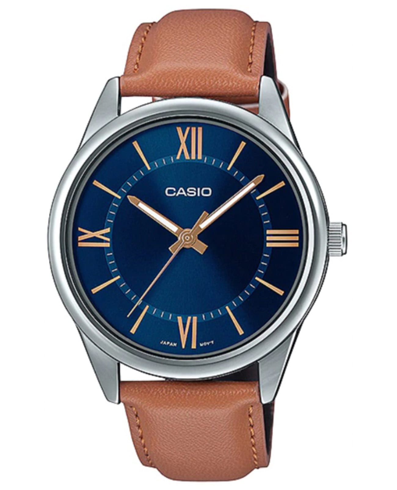 Casio Casio Collection MTP-V005L-2B5UDF (MTP-V005L-2B5)  MTP-V005L-2B5 кварцевые мужские часы синий циферблат, браслет кожаный — вид спереди
