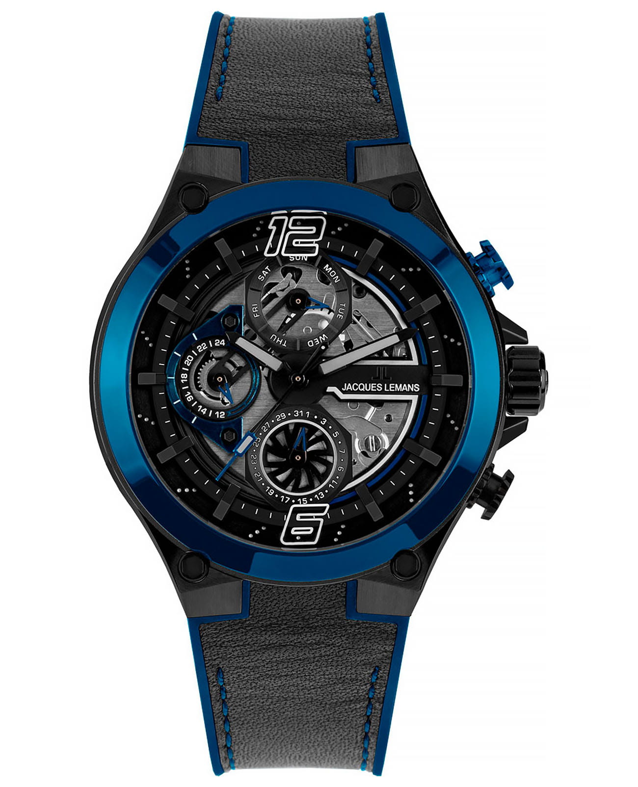 Jacques Lemans Jacques Lemans Sport 1-2150B  1-2150B кварцевые мужские часы  циферблат, браслет кожаный — вид спереди