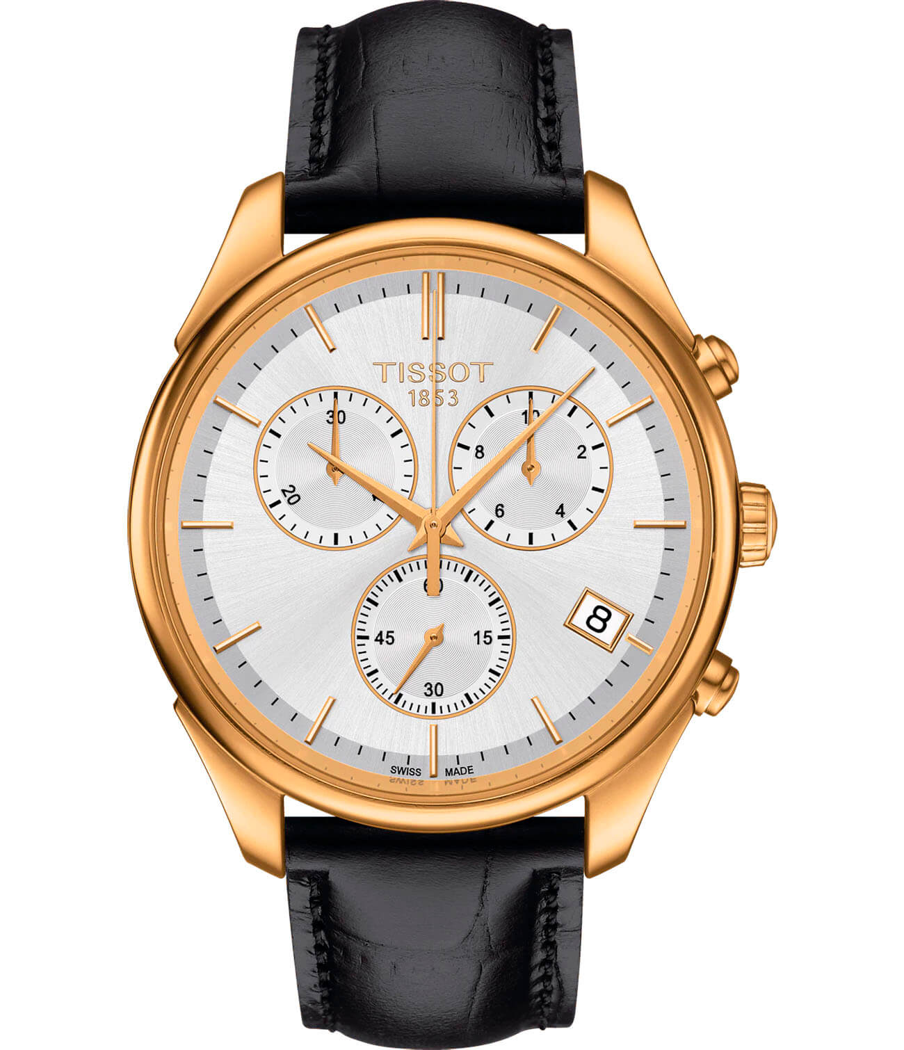 Tissot Tissot Vintage Chronograph 18K Gold T920.417.16.031.00  T9204171603100 кварцевые мужские часы белый циферблат, браслет кожаный — вид спереди