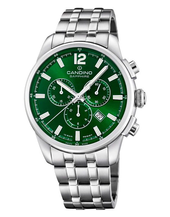 Candino Candino Chronograph C4744/3  C4744/3 кварцевые мужские часы зеленый циферблат, браслет нержавеющая сталь — вид спереди