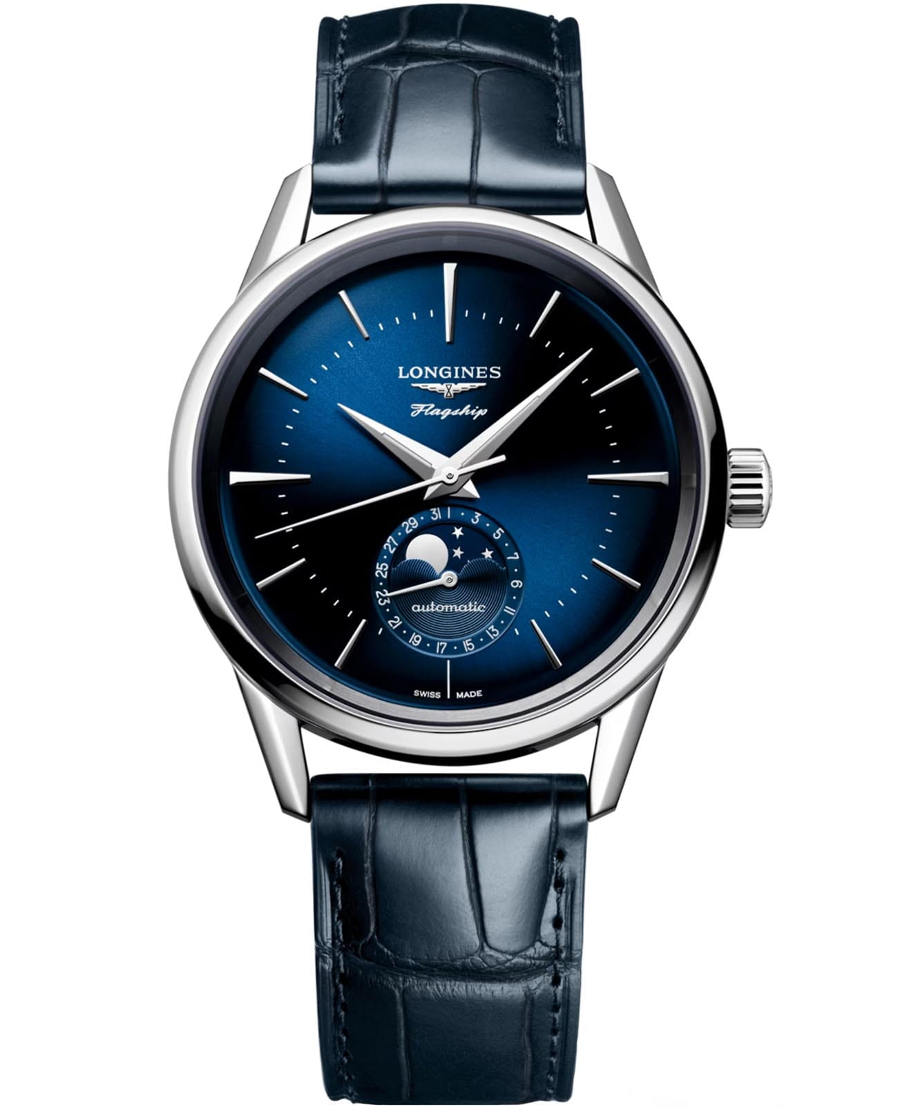 Longines Longines Flagship Heritage L4.815.4.92.2  L48154922 механические мужские часы синий циферблат, браслет кожаный — вид спереди