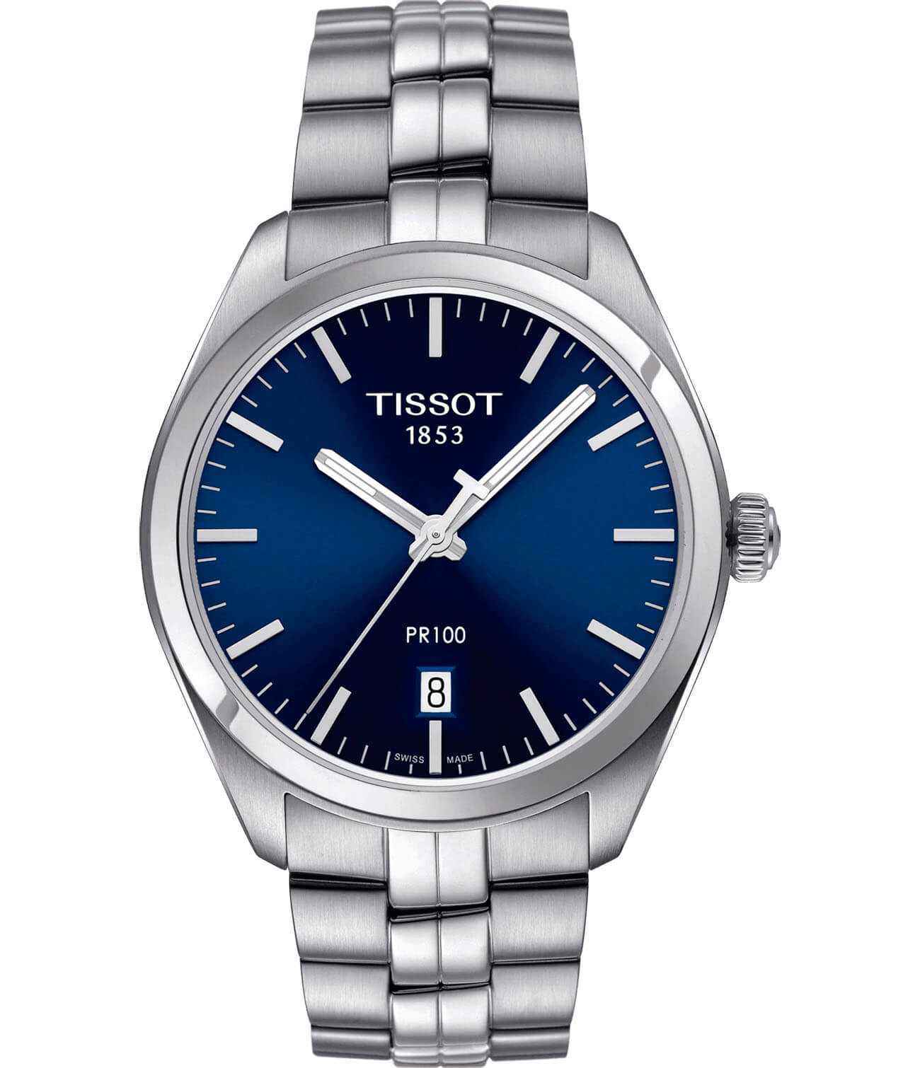 Tissot Tissot PR 100 T101.410.11.041.00 PR 100 T1014101104100 кварцевые мужские часы синий циферблат, браслет нержавеющая сталь — вид спереди