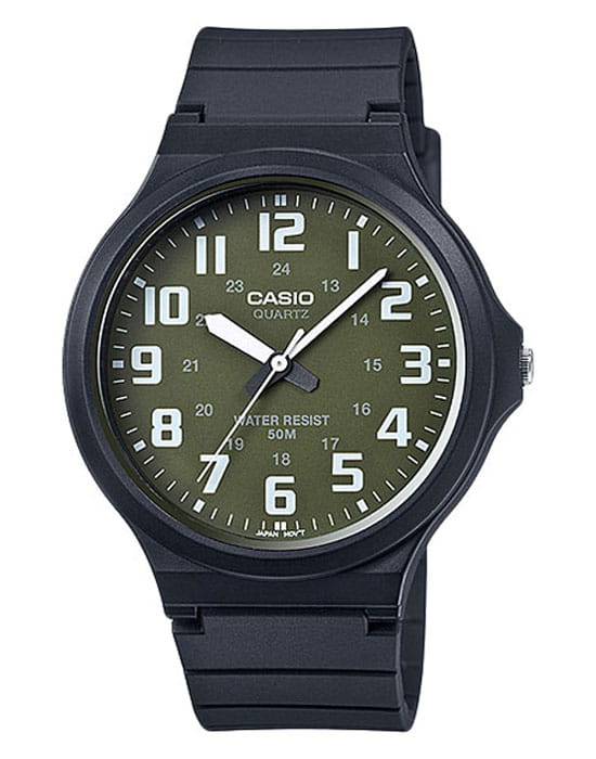Casio Casio Collection MW-240-3BVDF (MW-240-3B)  MW-240-3B кварцевые мужские часы зеленый циферблат, браслет пластик — вид спереди