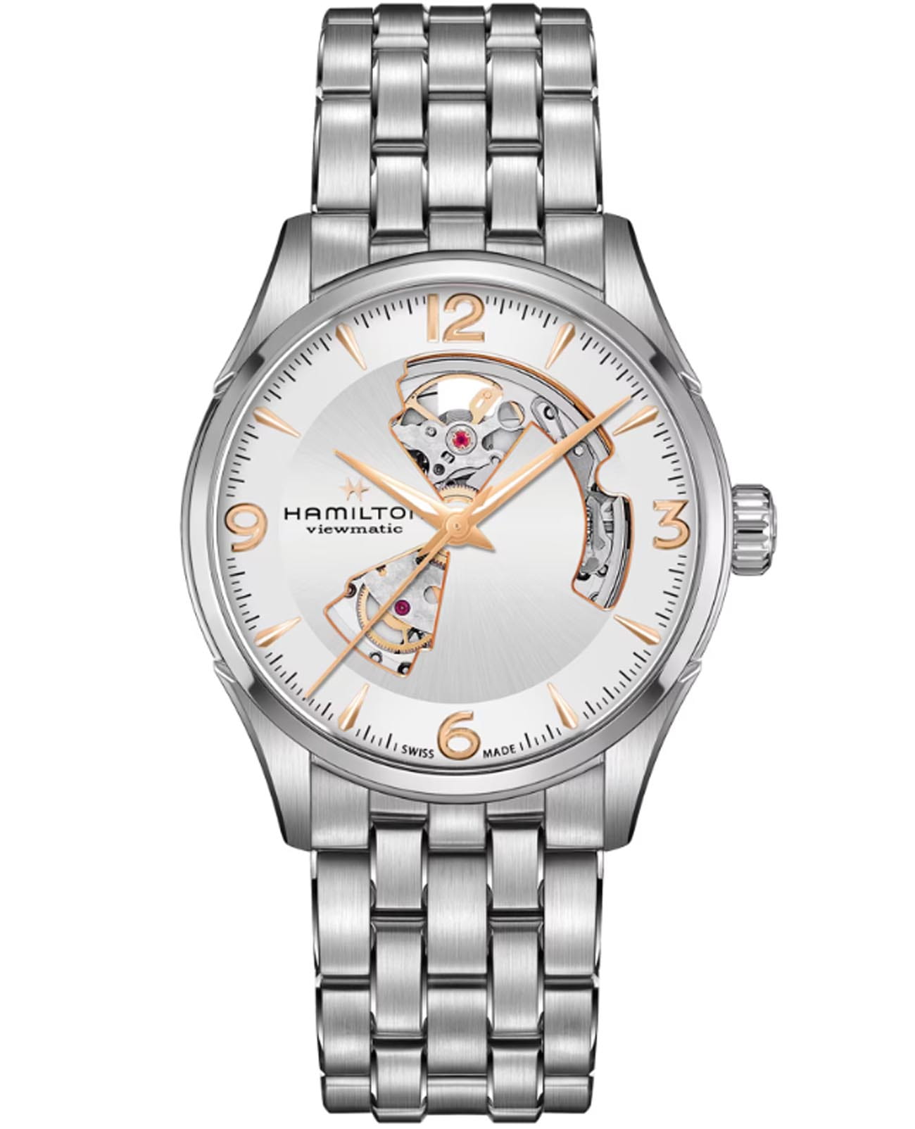 Hamilton Hamilton Jazzmaster Open Heart Auto H32705151  H32705151 механические женские часы белый циферблат, браслет нержавеющая сталь — вид спереди