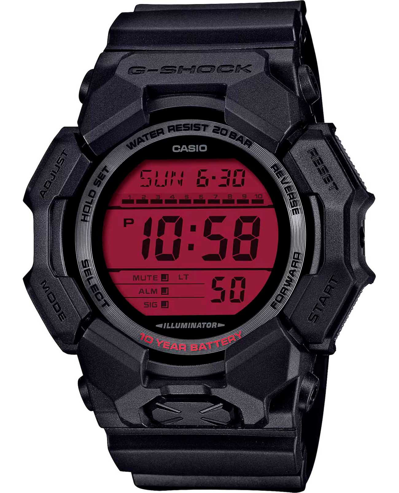 Casio Casio G-Shock GD-010BBR-1  GD-010BBR-1 электронные мужские часы красный циферблат, браслет пластик — вид спереди