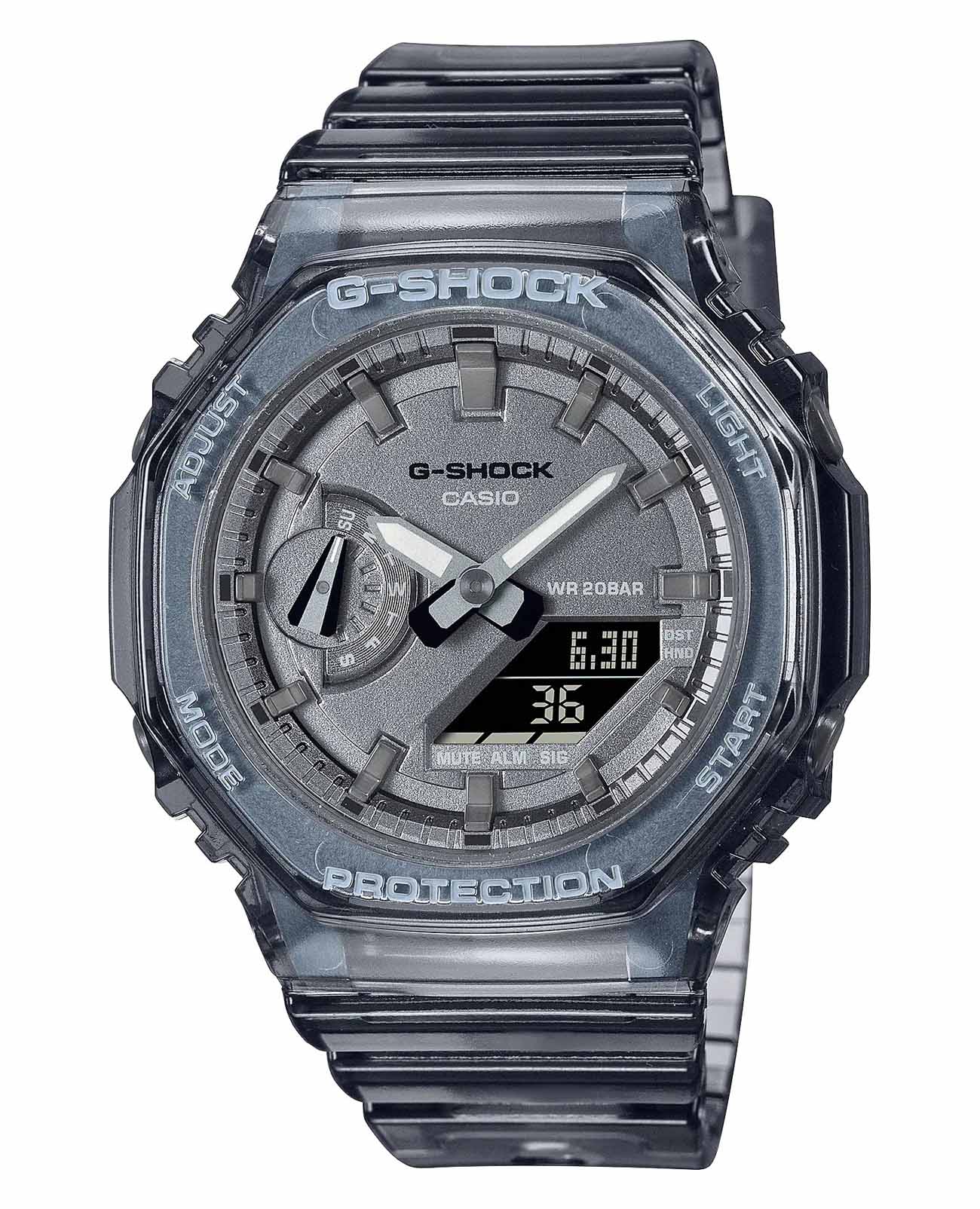Casio Casio G-Shock GMA-S2100SK-1A  GMA-S2100SK-1A электронные женские часы серый циферблат, браслет пластик — вид спереди