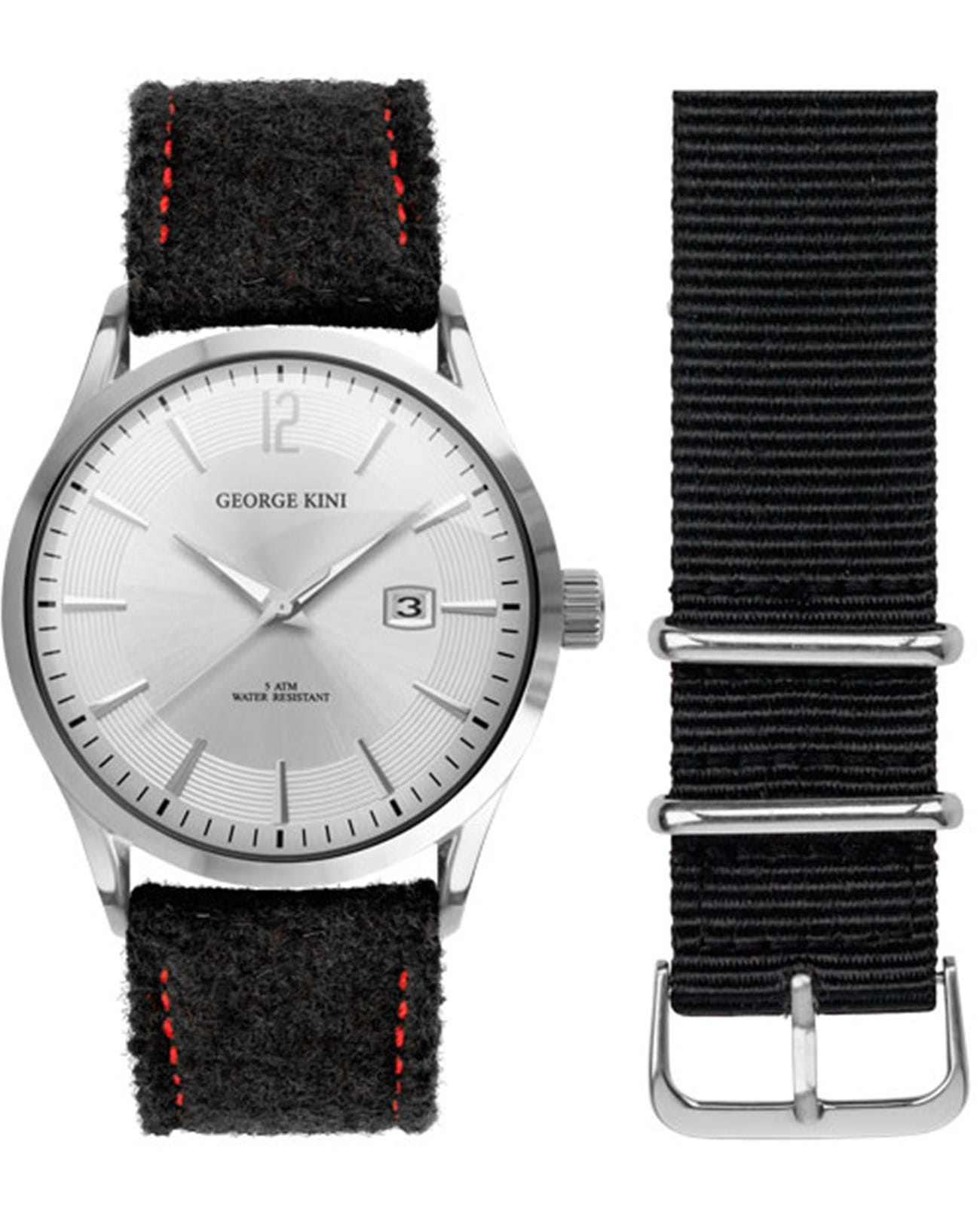 George Kini George Kini GK.11.S.1S.3.2.0  GK.11.S.1S.3.2.0 кварцевые мужские часы серебристый циферблат, браслет кожа + текстиль — вид спереди