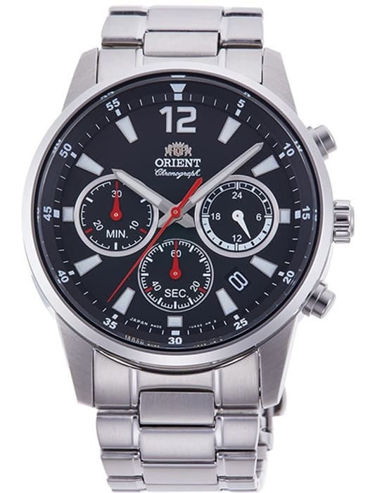 Orient Orient RA-KV0001B1 (RN-KV0001B)  RA-KV0001B кварцевые мужские часы черный циферблат, браслет нержавеющая сталь — вид спереди