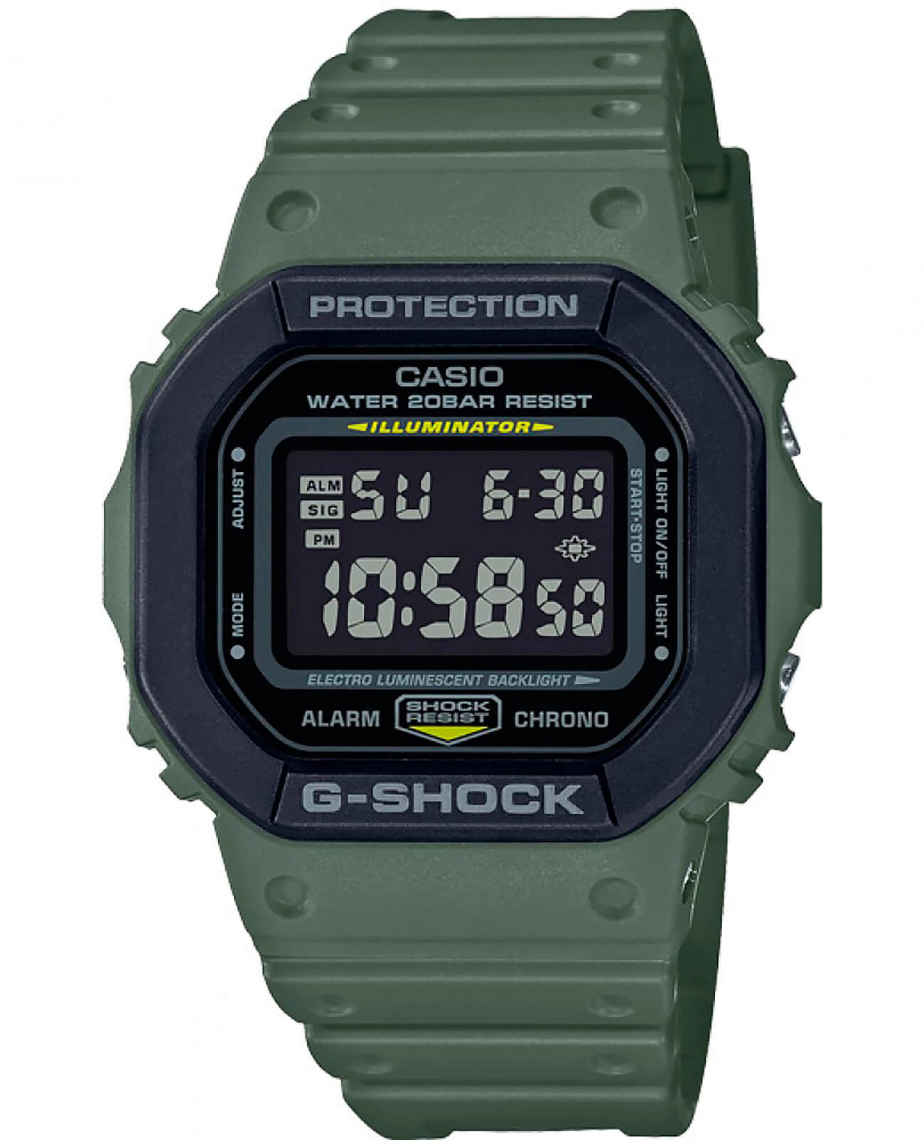 Casio Casio G-Shock DW-5610SU-3DR (DW-5610SU-3E)  DW-5610SU-3E электронные мужские часы черный циферблат, браслет пластик — вид спереди