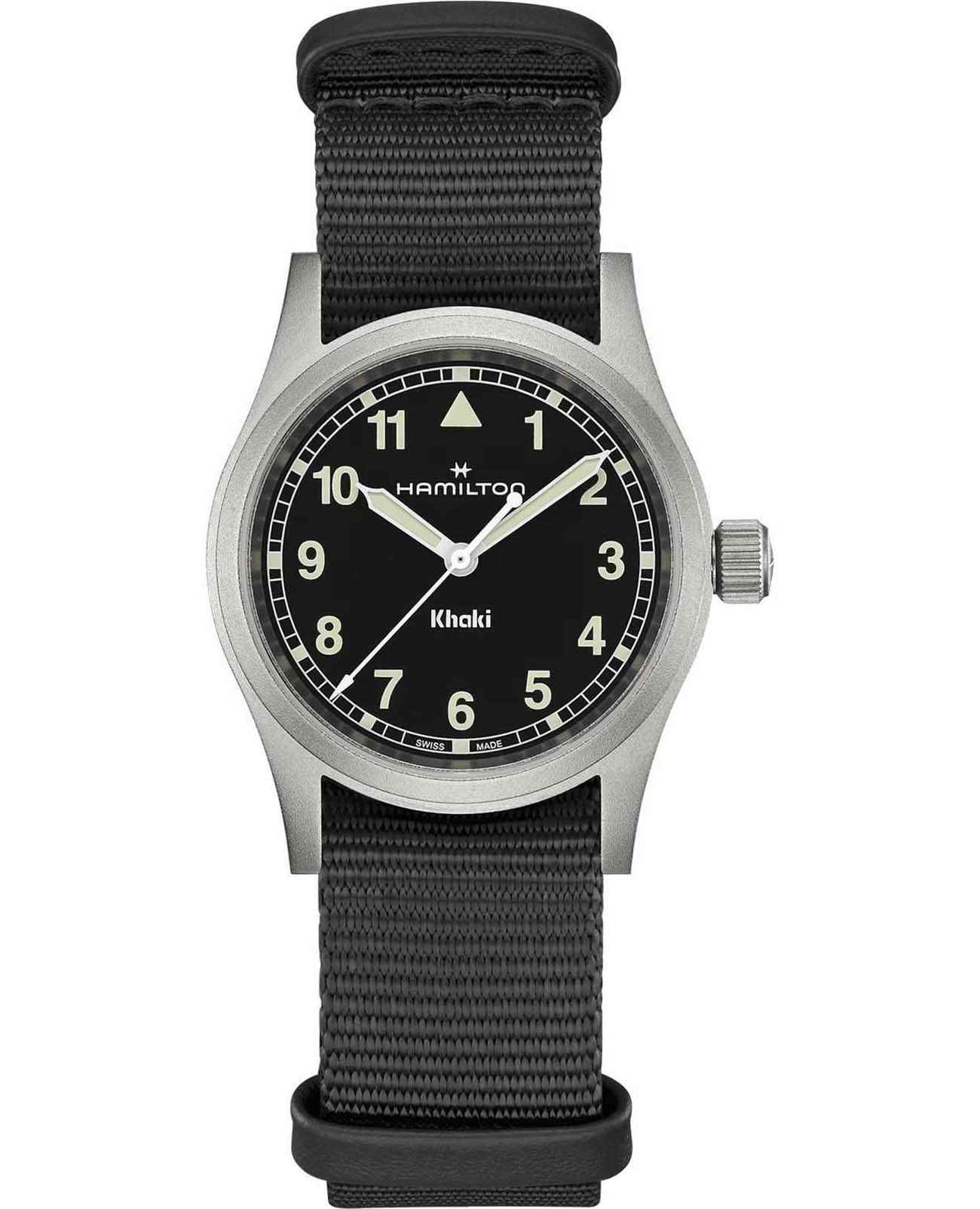 Hamilton Hamilton Khaki Field Quartz 33mm H69301430  H69301430 кварцевые мужские часы черный циферблат, браслет тканевый — вид спереди