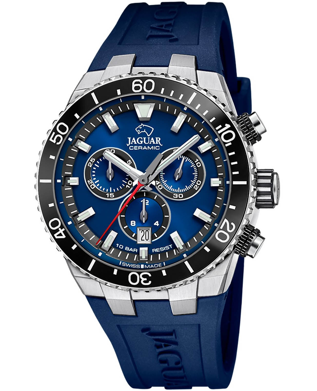 Jaguar Jaguar Ceramic J1021/1  J1021/1 кварцевые мужские часы синий циферблат, браслет каучук — вид спереди