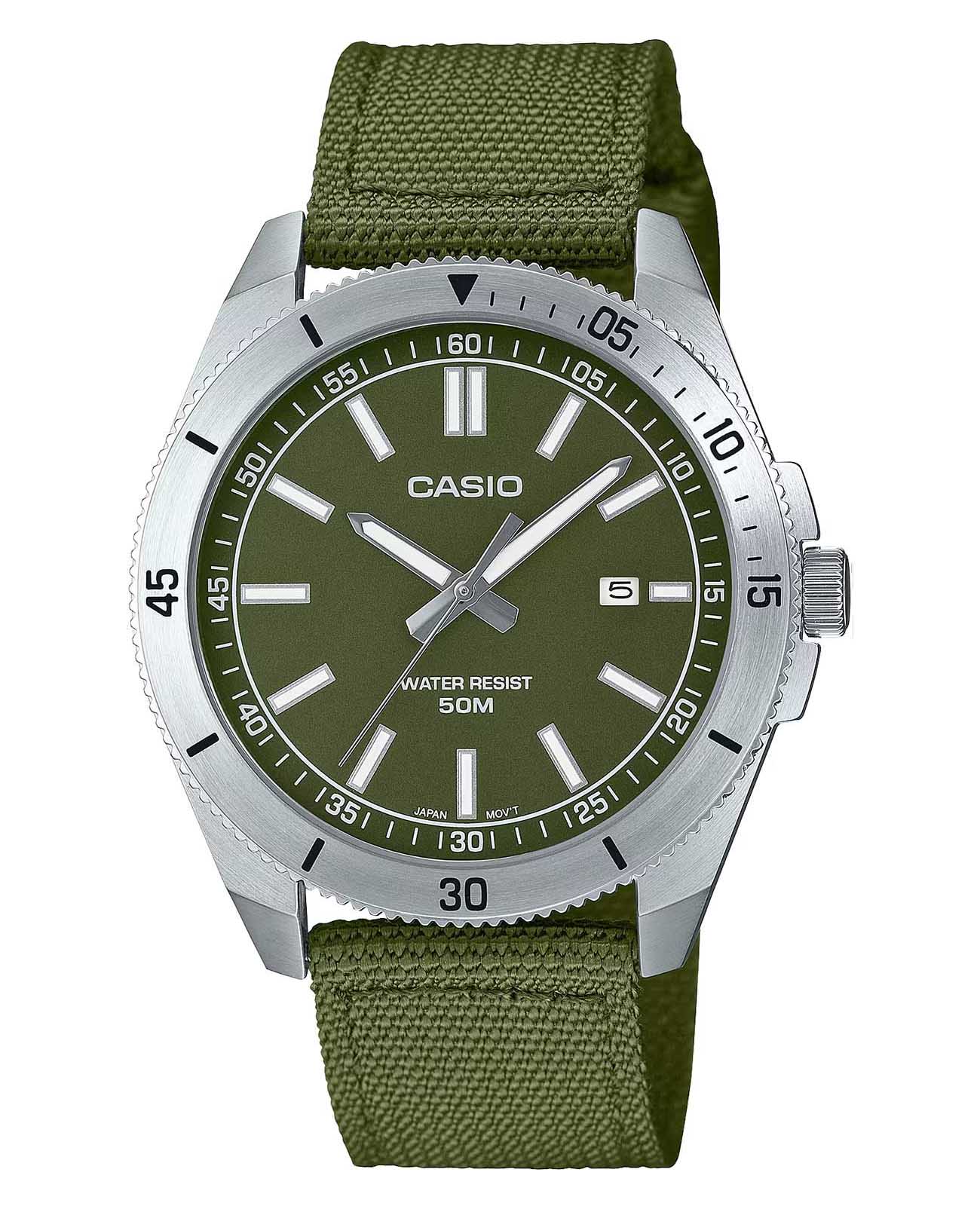 Casio Casio Collection MTP-B155C-3EV  MTP-B155C-3EV кварцевые мужские часы зеленый циферблат, браслет тканевый — вид спереди