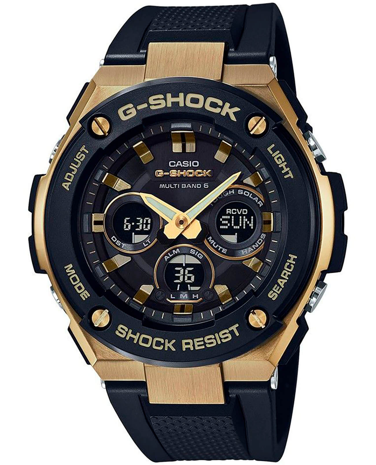Casio Casio G-Shock GST-W300G-1A9 GST G-Steel GST-W300G-1A9 электронные мужские часы черный циферблат, браслет каучук — вид спереди